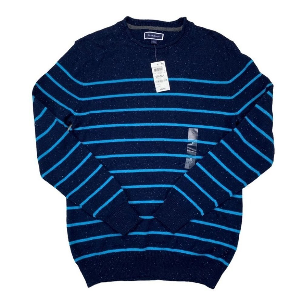 Club Room Mens Gregor Striped Crew Neck Classic Fit Pullover Sweater Navy Blue S